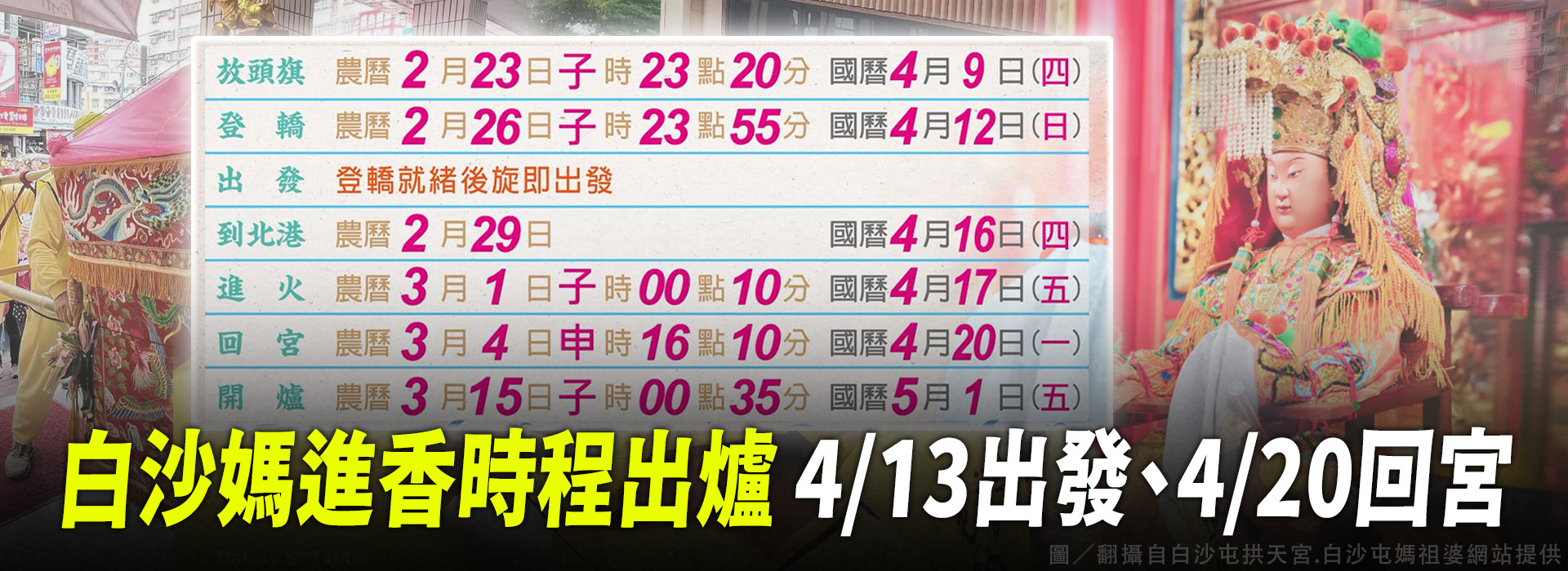 白沙媽進香時程出爐 4/13出發、4/20回宮