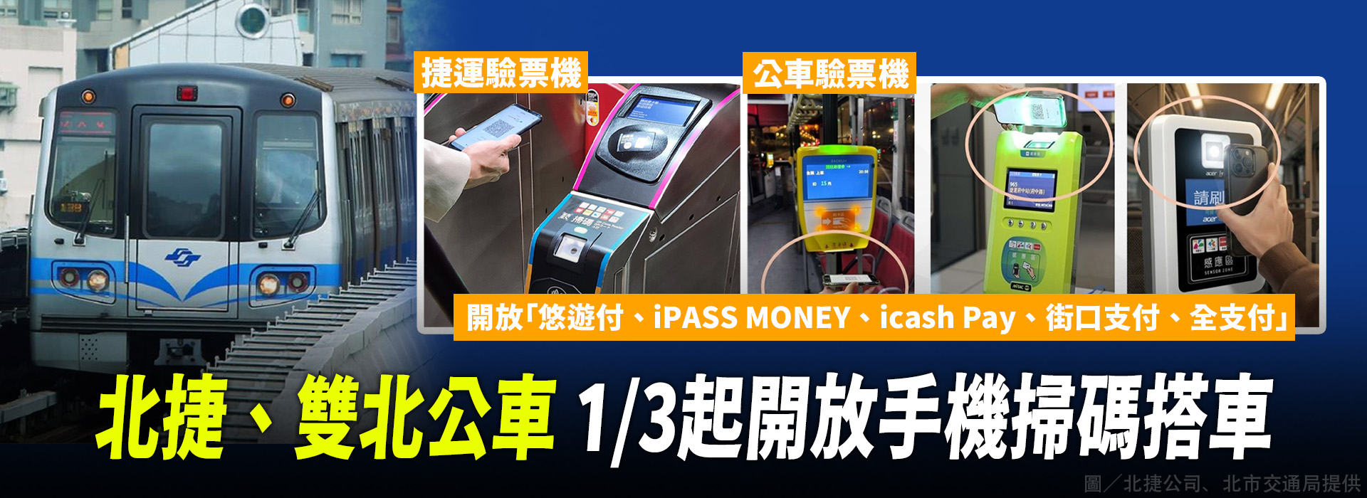 北捷、雙北公車 1/3起開放手機掃碼搭車