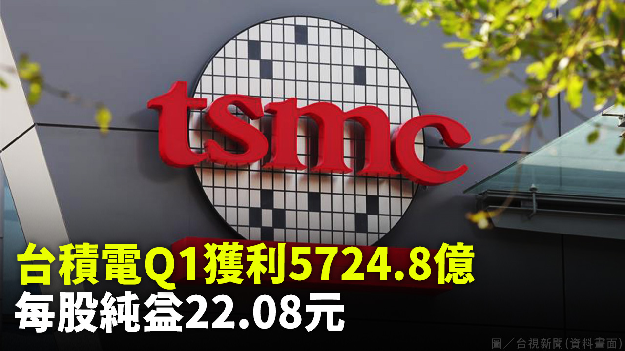 台積電Q1獲利5724.8億 每股純益22.08元