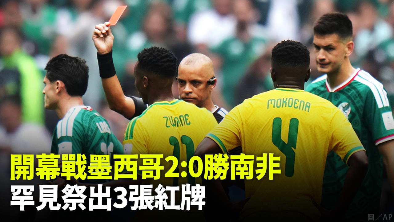 開幕戰墨西哥2:0勝南非  罕見祭出3張紅牌