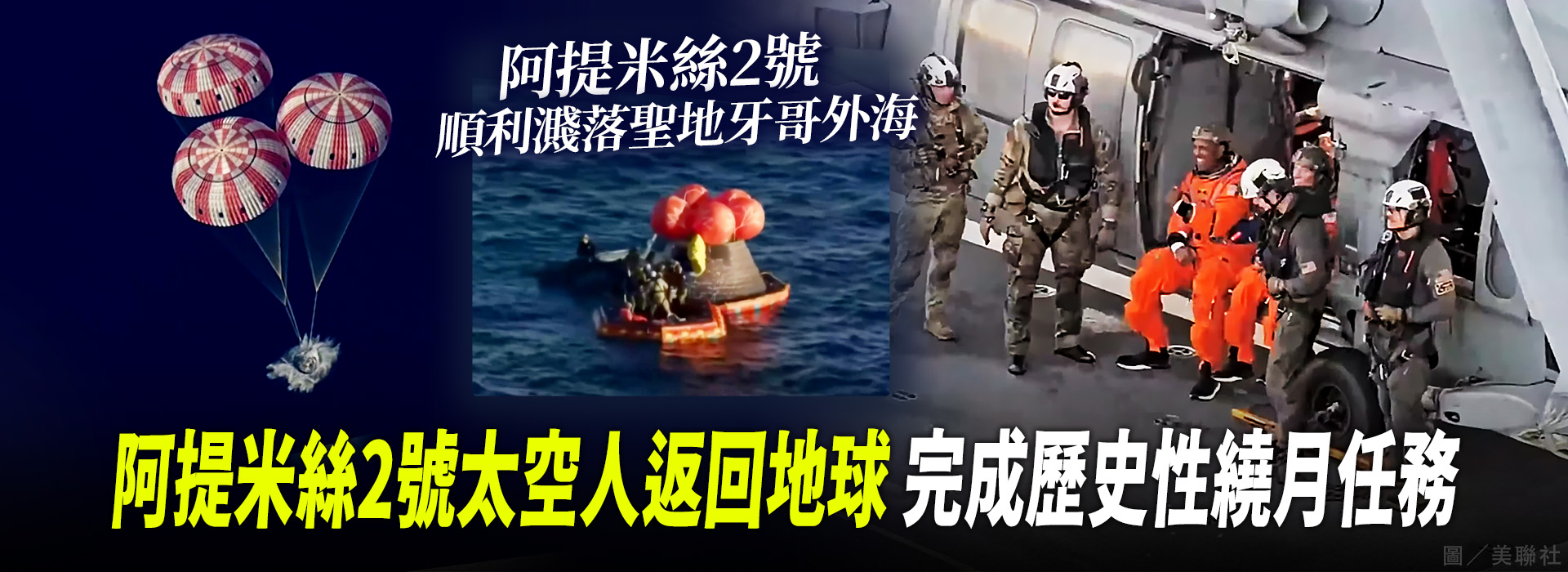 阿提米絲2號太空人返回地球 完成歷史性繞月任務