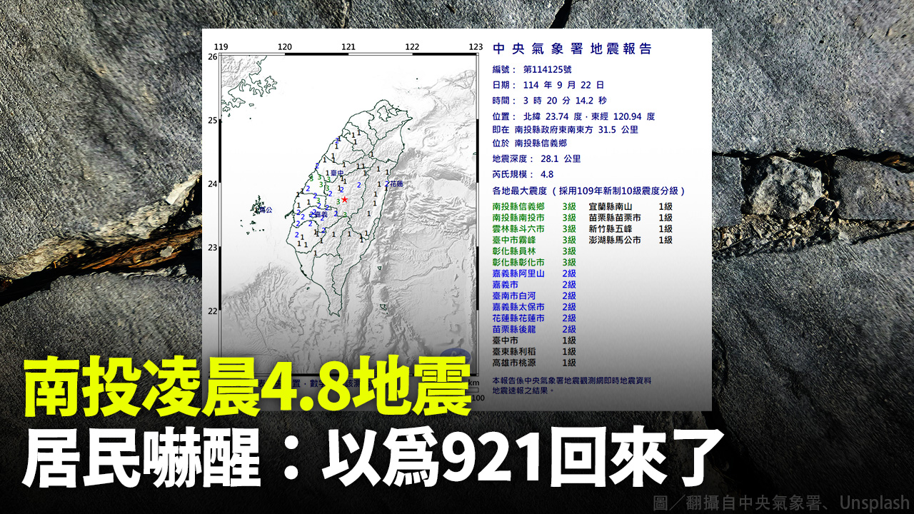 南投凌晨4.8地震 居民嚇醒：以為921回來了