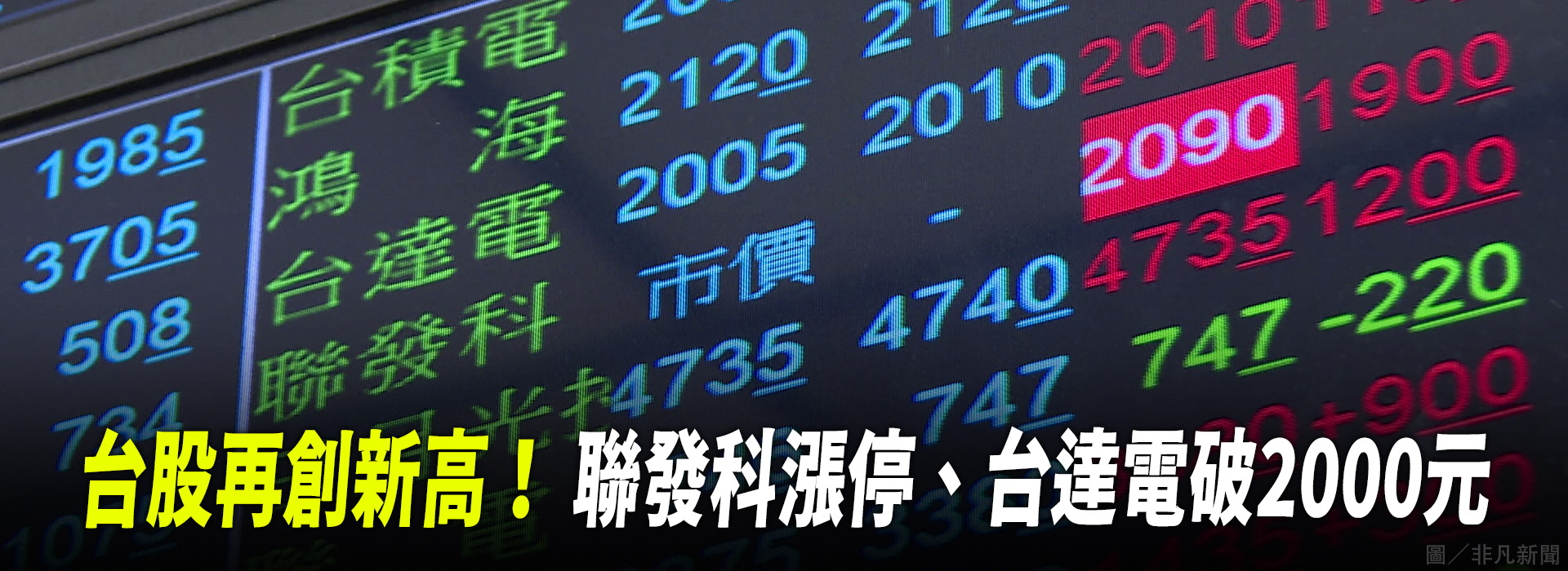 台股再創新高！ 聯發科漲停、台達電破2000元