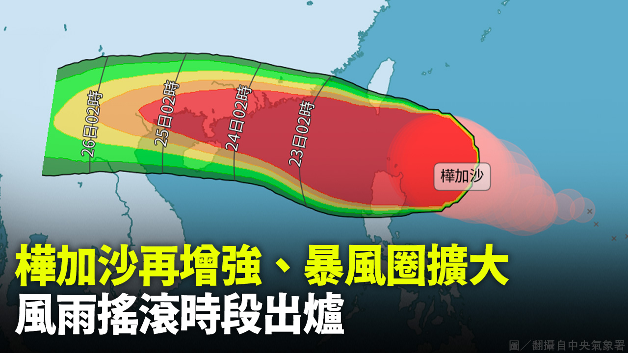 樺加沙再增強、暴風圈擴大 風雨搖滾時段出爐