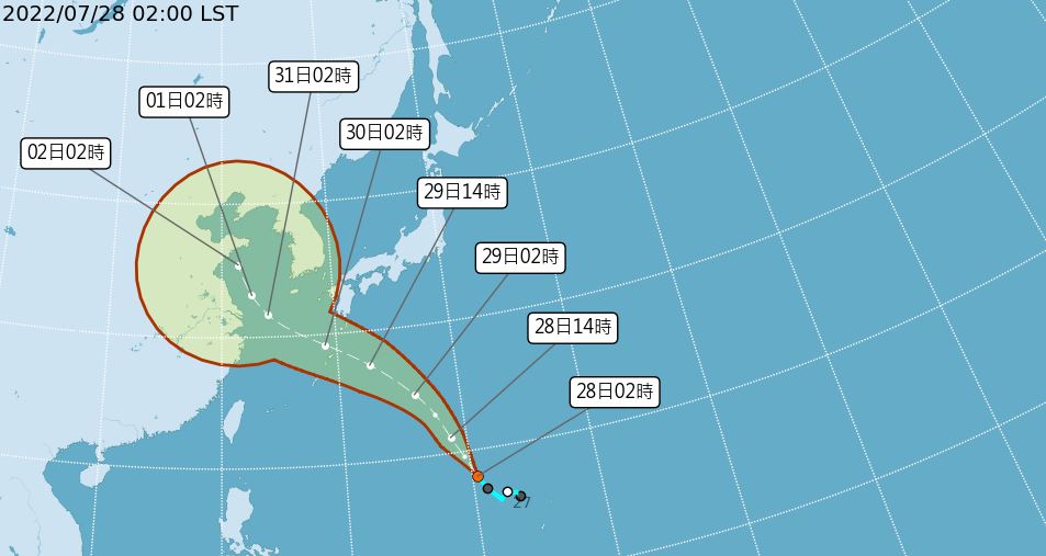 熱帶性低氣壓TD07將生成颱風「桑達」。圖／中央氣象局