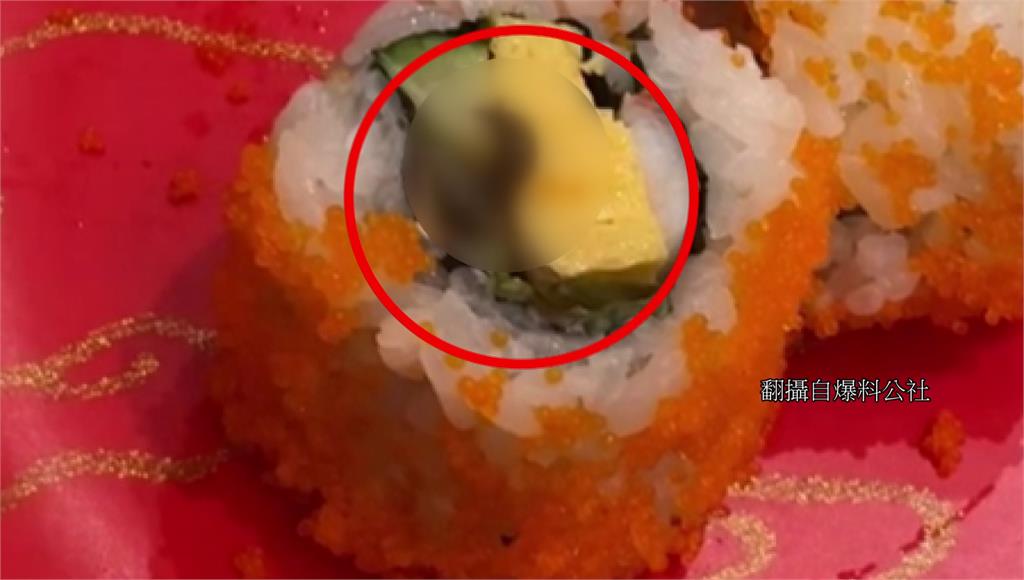 民眾吃壽司驚見活蛞蝓爬出。圖／翻攝自爆料公社。