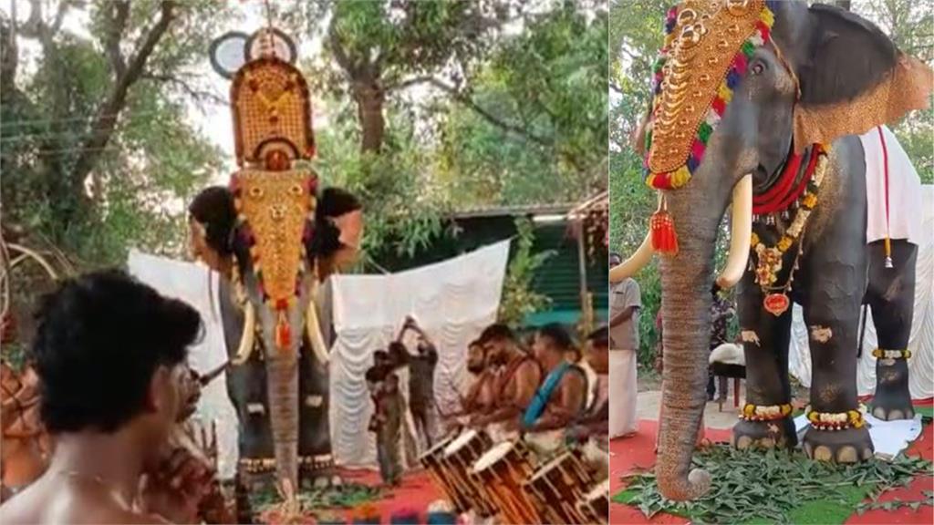 印度寺廟推「機器象」舉辦宗教儀式。圖／翻攝自Twitter@PetaIndia