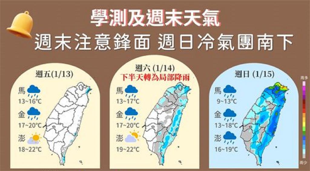 學測3天天氣變化。圖／翻攝自FB@報天氣-中央氣象局