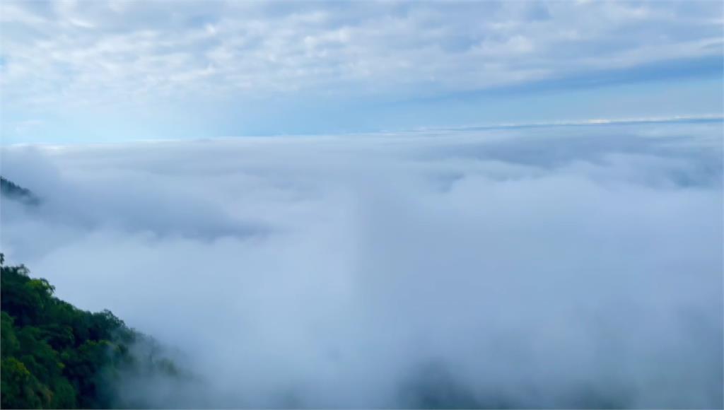 嘉義梅山鄉太平村大面積雲海起伏流動如「牛奶波」景色。圖／台視新聞