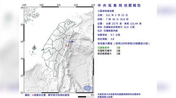 花蓮鳳林芮氏規模3.8地震　最大震度3級
