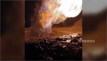 萬丹泥火山再度噴發 噴2公尺泥漿、4公尺高火勢