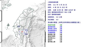 今晨04:58發生規模4.4極淺地震　9縣市有感...