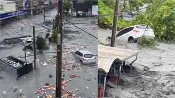 如海嘯災難！堰塞湖泥流灌進下游市區 多部車輛遭吞...