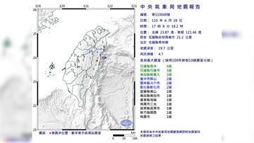 17:08花蓮發生規模4.7地震 最大震度4級