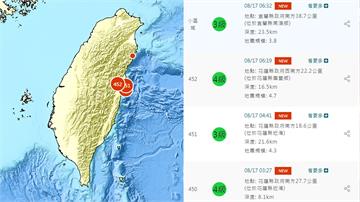 宜蘭、花蓮清晨連4震「最大規模4.7」 全台14...