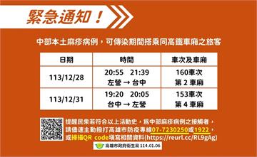 麻疹個案傳染期足跡曝　搭過「這2班」高鐵旅客要注意了！