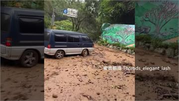陽明山驚傳土石流！路樹、廂型車沖刷位移 目擊駕駛...