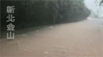 雨用倒的！陽金公路積水 車輛冒險涉水前進