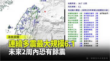 清晨連續多震  最大規模6.1  氣象局：未來2...