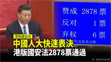 中國人大表決 以2,878票同意通過「港版國安法...