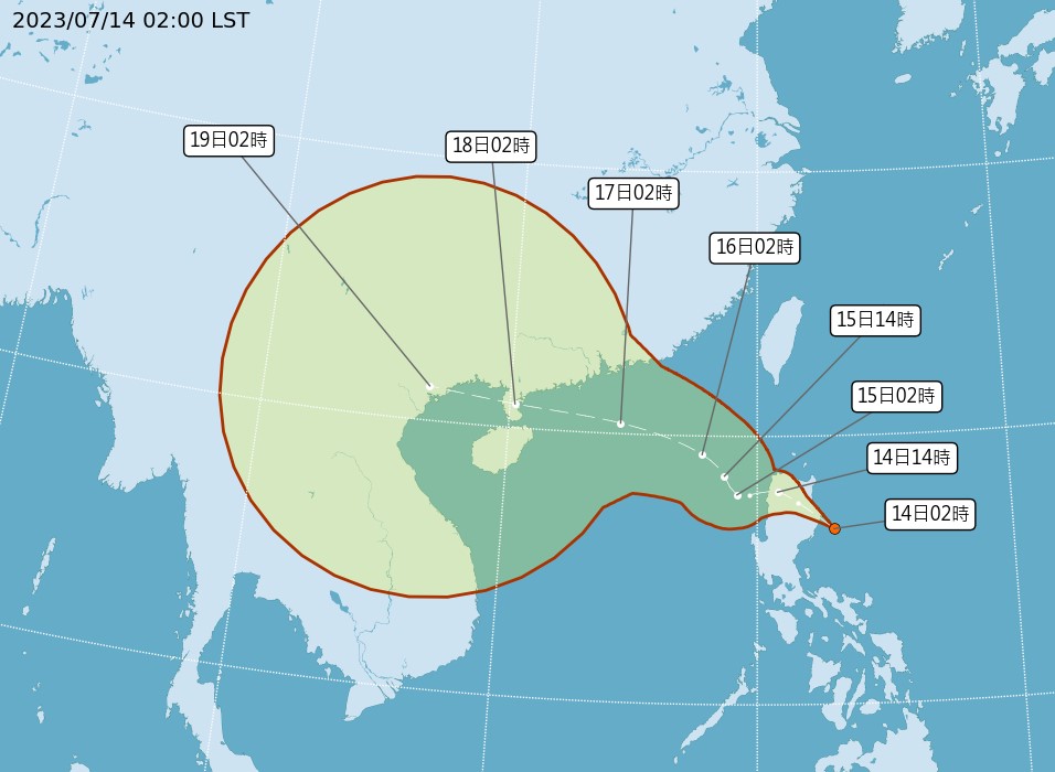 菲律賓東方海面的熱帶低壓將成颱　氣象專家預估今晚將發展成颱風泰利。圖／翻攝自中央氣象局