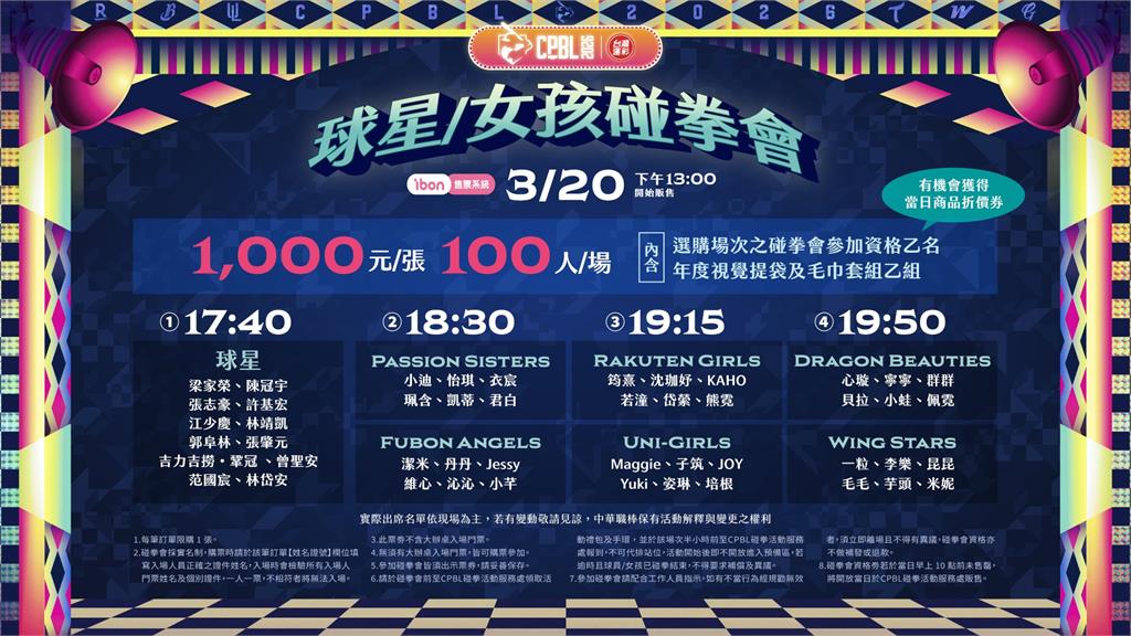 中職／球星女孩碰拳會陣容曝光！ 3/20下午1點搶票