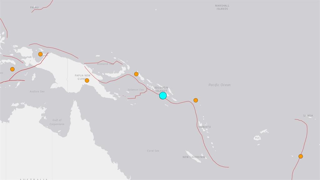 索羅門群島22日發生7.0強震。圖／翻攝自美國地質調查局