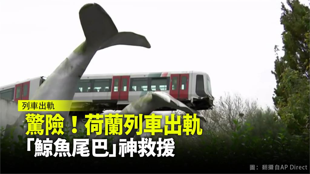 鯨魚尾巴正好接住出軌的車廂。圖：台視新聞