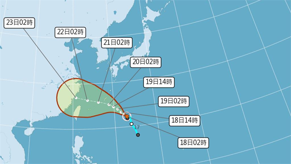 第6號颱風「烟花」路徑預測圖。圖／翻攝自中央氣象局