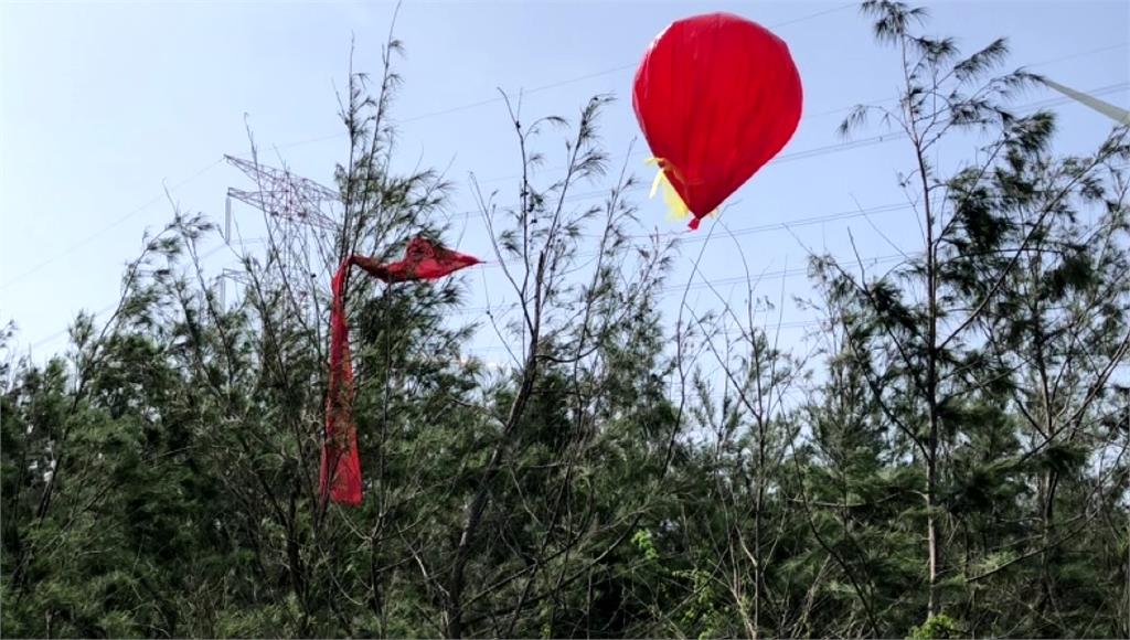 雲林麥寮防風林的樹上，拾獲空飄紅氣球。圖／台視新聞