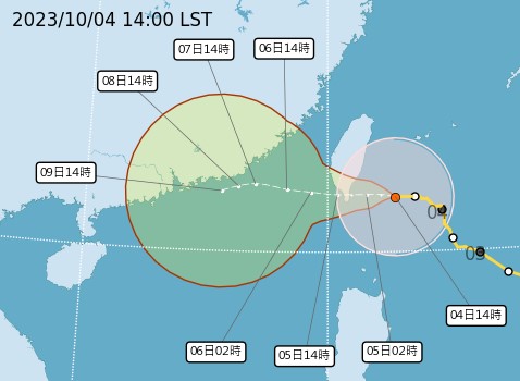 小犬颱風登陸熱區為台東、恆春半島、屏東南部。圖／翻攝自中央氣象署