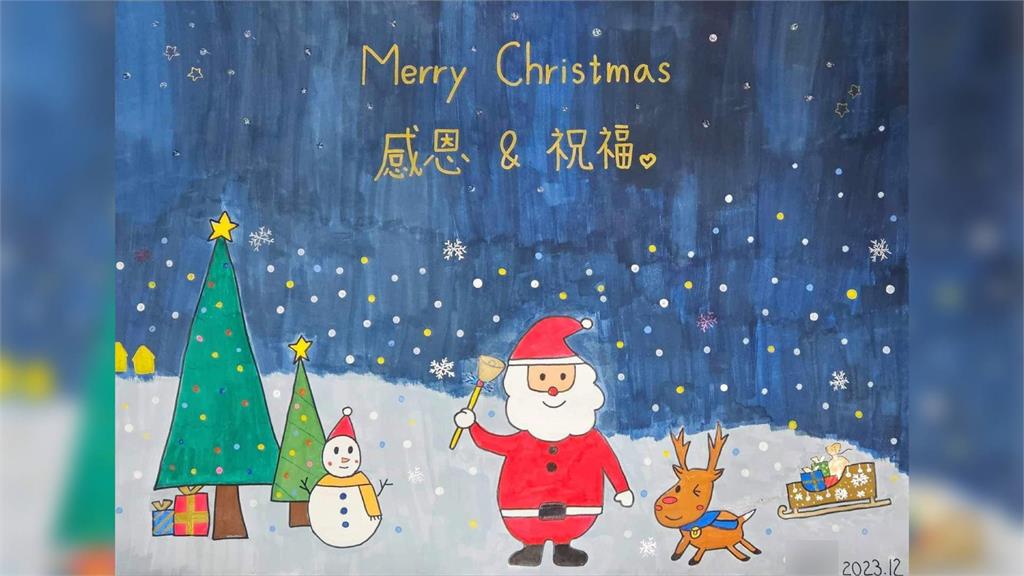 創作《帝王條款》的國中生，畫耶誕卡片感謝聲援他的人。圖／翻攝自Facebook@許美華