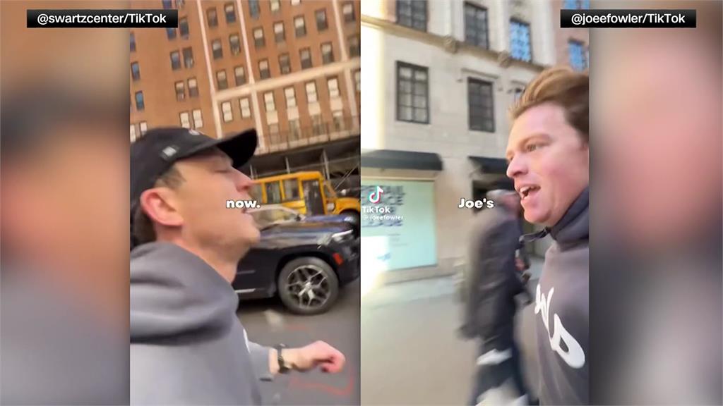 兩人打賭能否跑贏紐約地鐵，影片在網路上暴紅。圖／CNN
