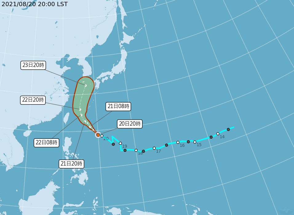 輕度颱風「奧麥斯」在今晚已形成。圖／中央氣象局