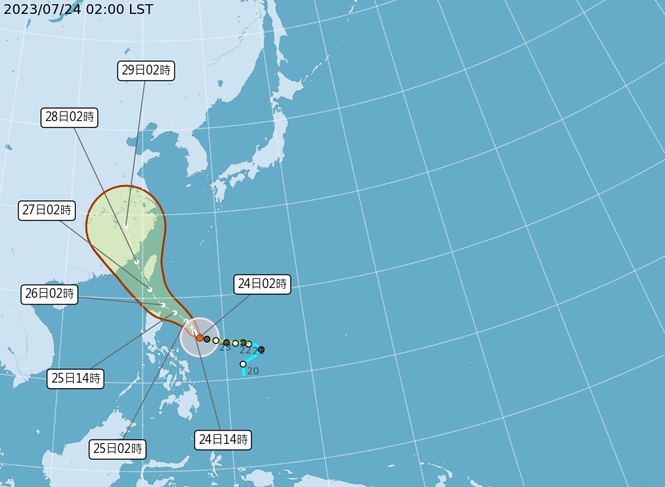 氣象局颱風路徑潛勢預報。圖／翻攝自中央氣象局