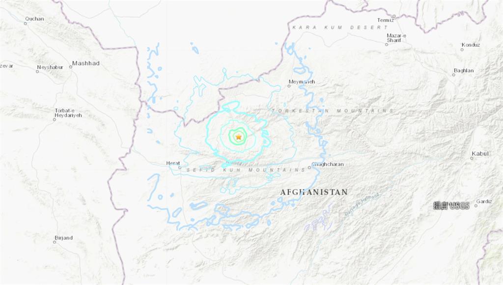 阿富汗西北部發生兩起強震。圖／翻攝自USGS