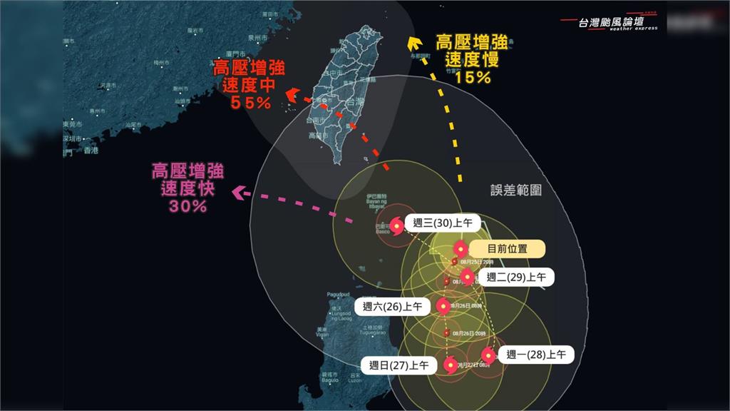 氣象粉專預測蘇拉颱風3大移動路徑。圖／翻攝自Facebook@台灣颱風論壇｜天氣特急