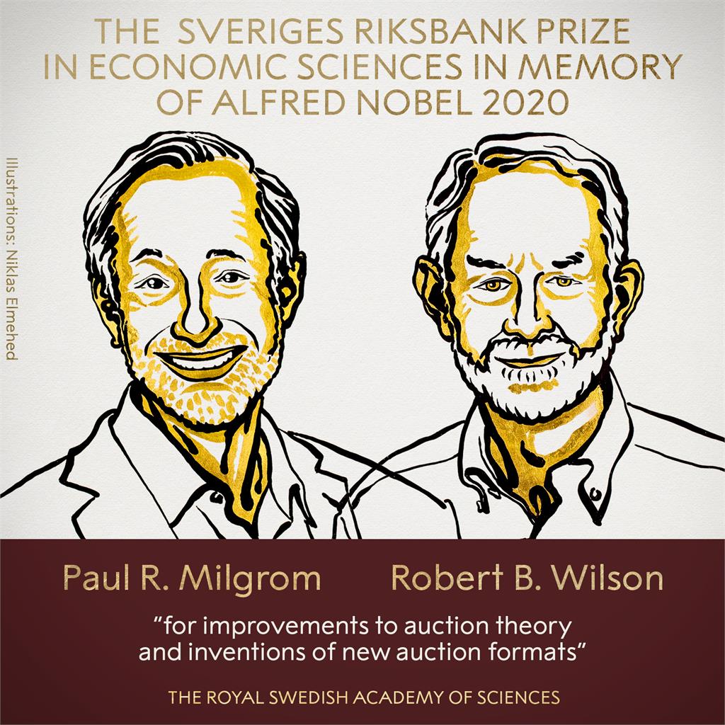 2020年諾貝爾經濟學獎揭曉，由美國學者保羅‧米爾格龍以及羅柏‧威爾遜共享殊榮。圖：翻攝自The Nobel Prize推特
