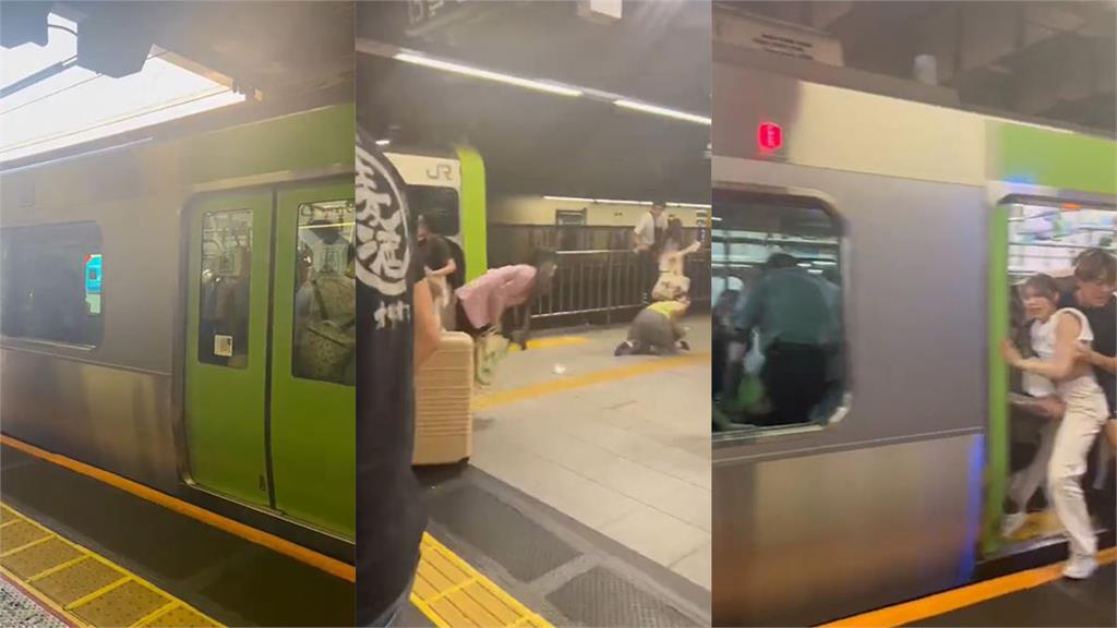 日本山手線驚傳民眾揮刀，列車靠站乘客急逃。圖／翻攝自Twitter@bakusai_com
