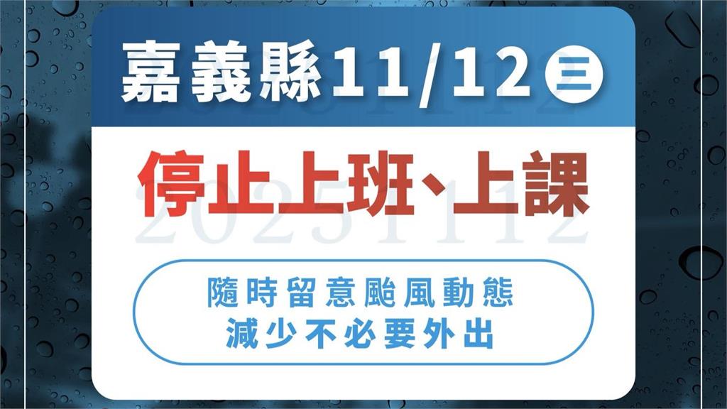 沿海平均風力達標準！ 嘉義縣11/12停止上班課