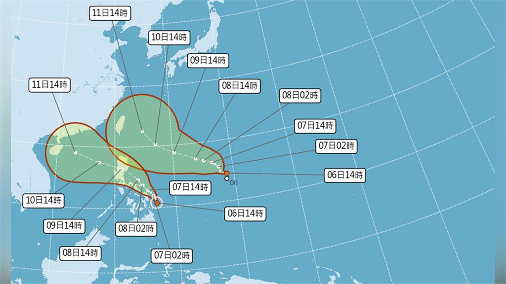 原位於菲律賓東方海面的低氣壓發展為輕度颱風「康森」。圖／翻攝自中央氣象局