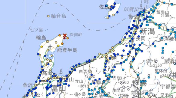 日本石川發生規模6.5強震。圖／翻攝自日本氣象廳