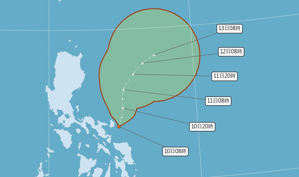 24小時內恐成輕颱「帕卡」。圖／翻攝自中央氣象局官網