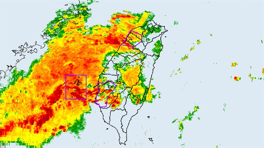 雲林縣、嘉義市、嘉義縣、台南市發布大雷雨即時訊息。圖／翻攝自中央氣象署