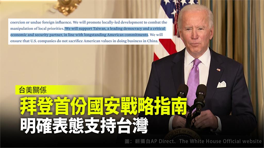 拜登首份國安戰略指南，表態支持台灣。圖：AP Direct、白宮官網