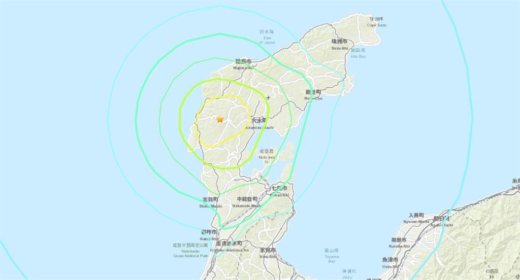 日本石川縣強震，造成輪島市西移1.3公尺。圖／翻攝自usgs.gov