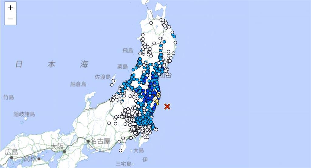 日本東北地區發生規模5.8地震，震央位於茨城縣外海。圖／翻攝自日本氣象廳