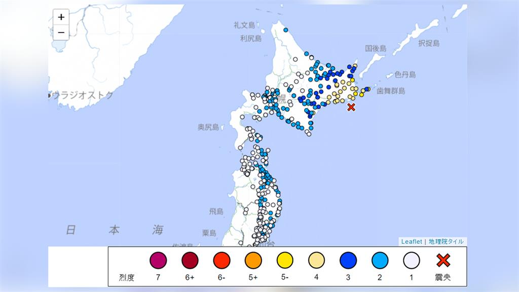 北海道釧路外海發生規模6.0地震。圖／翻攝自Japan Meteorological Agency