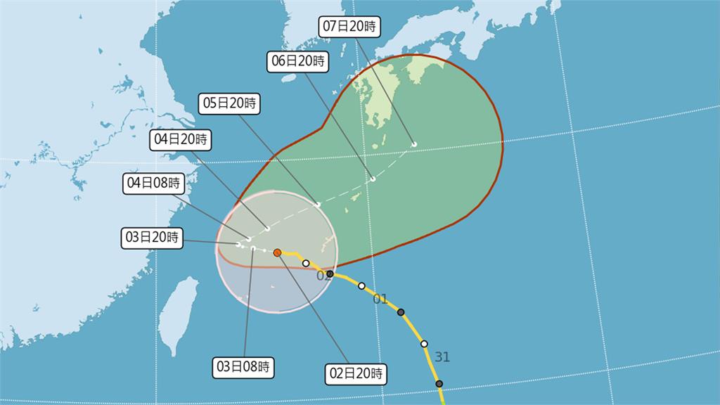 卡努颱風路徑潛勢預測圖。圖／中央氣象局