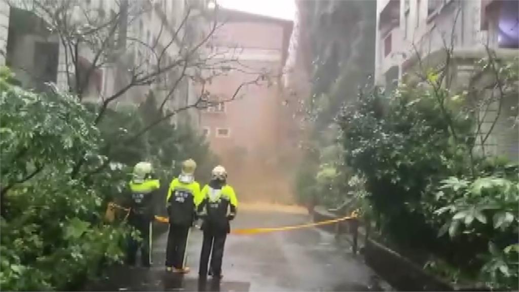 新北市雨勢不斷，汐止區多處發生災情，伯爵山莊旁發生土石流。圖／台視新聞